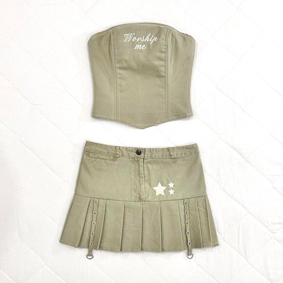 Handmade Green and Khaki Skirt set - Picture 1 of 8